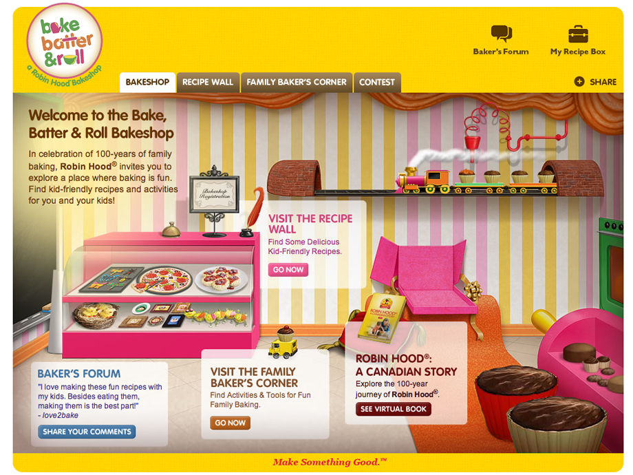 The landing page of the Bake Batter & Roll online experience